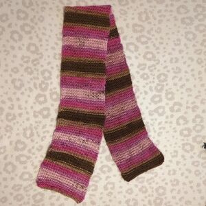 Handmade Soft Funky Quirky Pink and Brown Scarf Y2K Knit Crochet